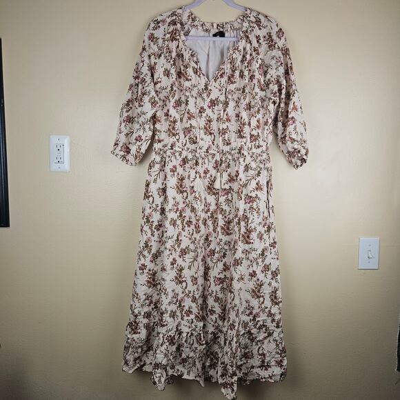 Frye Dresses & Skirts - Frye & Co. Autumn Bouqet  Cream Pink Combo Maxi Dress Size Large